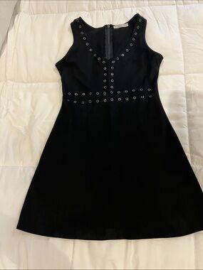 Sleeveless Black Mini Dress with Eyelet Detail. Soft Suede 🖤